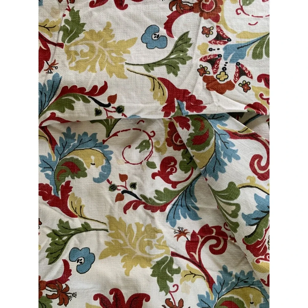 Floral Jacquard Lined Curtain Panels Red Blue Green Cream 91x49 Set 4 blackout